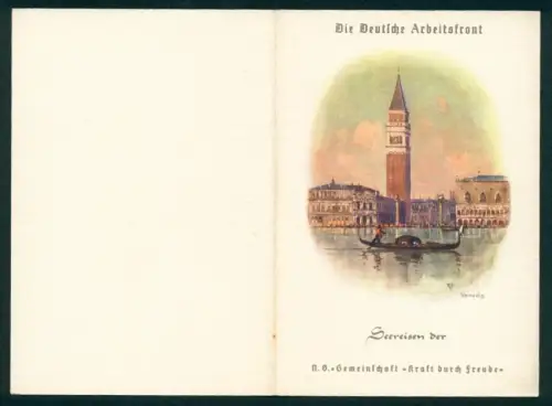 Menükarte 1938, KdF-Urlauberschiff Wilhelm Gustloff, Reise Genua-Hamburg, Speisenfolge, Venedig