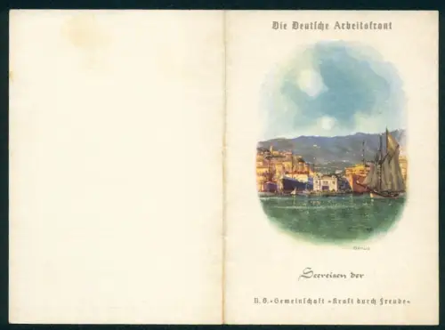 Menükarte 1938, KdF-Urlauberschiff Wilhelm Gustloff, Reise Genua-Hamburg, Hafen von Genua