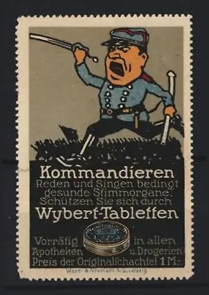 Reklamemarke Wybert-Tabletten, Schreiender Soldat mit Säbel im Angriff