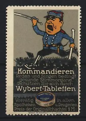 Reklamemarke Wybert-Tabletten, Soldat mit Säbel während einer Attacke