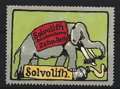 Reklamemarke Solvolith Zahnpasta, Elefant mit Zahnbürste