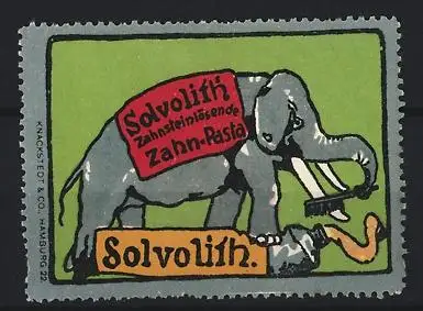 Reklamemarke Solvolith Zahnsteinlösende Zahn-Pasta, Elefant benutzt Zahnbürste