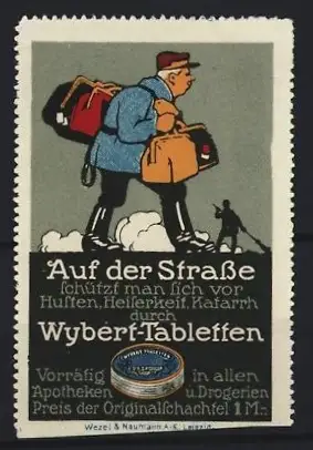 Reklamemarke Wybert-Tabletten, Koffertträger schlecppt Gepäckstücke