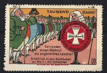 Künstler-Reklamemarke Johann Peter Werth, Abführmittel Rich. Brandt`s Schweizer Pillen, Parade von Fettleibigen Herren