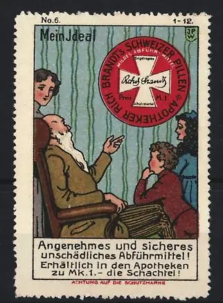 Künstler-Reklamemarke Johann Peter Werth, Abführmittel Brandts Schweizer Pillen, Grossvater & Enkelkinder