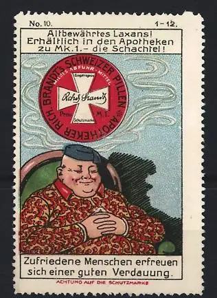 Künstler-Reklamemarke Johann Peter Werth, Abführmittel - Laxans Rich. Brandt, Zufriedener Mann im Sessel