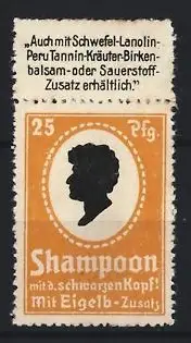 Reklamemarke Shampoon mit Eigelb-Zusatz, Schwarzer Kopf-Silhouette