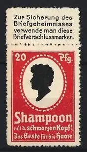 Reklamemarke Shampoon mit d. schwarzen Kopf, Das beste für die Haare, Silhouette eines Kopfes