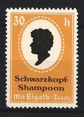 Reklamemarke Schwarzkopf-Shampoon, Silhouette mit Eigelb-Zusatz, orange
