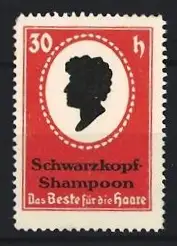 Reklamemarke Schwarzkopf Shampoon, Silhouette eines Kopfes, rot