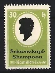 Reklamemarke Schwarzkopf-Shampoon mit Kamillen Extrakt, Silhouette eines Kopfes, grün