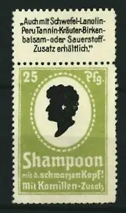 Reklamemarke Shampoon mit Kamillen-Zusatz, Schwarzer Kopf-Silhouette, grün