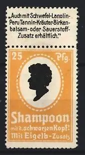 Reklamemarke Shampoon mit Eigelb-Zusatz, Silhouette eines Kopfes, orange