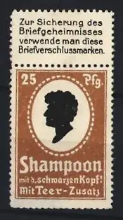 Reklamemarke Shampoon mit Teer-Zusatz, Schwarzer Kopf-Silhouette, braun