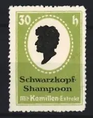 Reklamemarke Schwarzkopf Shampoon, Silhouette eines Kopfes, grün