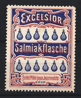 Reklamemarke Excelsior Salmiakflasche, Bestes Mittel gegen Insektenstiche, Flaschenmotive