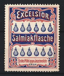 Reklamemarke Excelsior Salmiakflasche, Mittel gegen Insektenstiche, Flaschenmotive