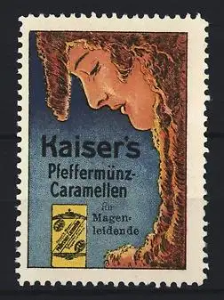 Reklamemarke Kaiser`s Pfeffermünz-Caramellen für Magenleidende, Frauengesicht
