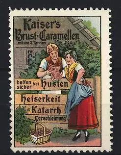 Reklamemarke Kaiser`s Brust-Caramellen, Damen unterhalten sich am Zaun