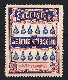 Reklamemarke Excelsior Salmiakflasche, gegen Insektenstiche, Flaschenreihe