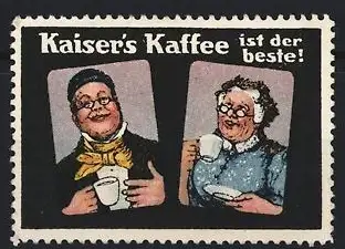 Reklamemarke Kaiser`s Kaffee ist der beste, Lächelnde Kaffeetrinkerinnen Hausfrauen