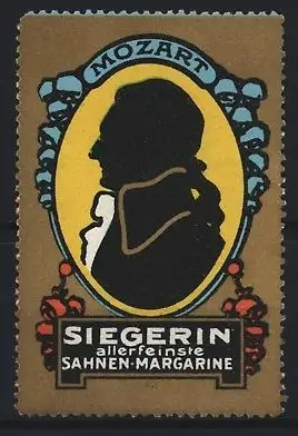 Reklamemarke Siegerin allerfeinste Sahnen-Margarine, Komponist Wolfgang-Amadeus Mozart Silhouette