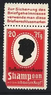 Reklamemarke Das Beste für die Haare Shampoon, Schwarzer Kopf-Silhouette, rot