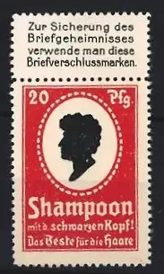 Reklamemarke Shampoon, Das Beste für die Haare, Kopfsilhouette, rot