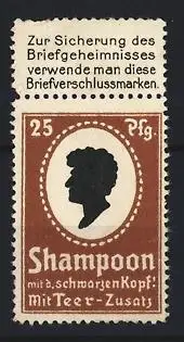Reklamemarke Shampoo, Schwarzer Kopf mit Teer-Zusatz, braun