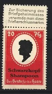 Reklamemarke Schwarzkopf Shampoo, Silhouette eines Kopfes, rot