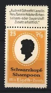 Reklamemarke Schwarzkopf Shampoon mit Eigelb Zusatz, Silhouette eines Kopfes, Orange