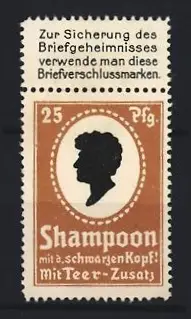 Reklamemarke Shampoon mit Teer-Zusatz, Schwarzer Kopf-Silhouette, braun