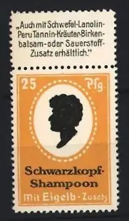 Reklamemarke Schwarzkopf Shampoon mit Eigelb-Zusatz, Silhouette eines Kopfes, orange