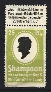 Reklamemarke Shampoo, Schwarzer Kopf mit Kamillen-Zusatz, grün