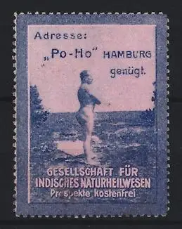 Reklamemarke Hamburg, Po-Ho Gesellschaft für Indisches Naturheilswesen, Männerakt posiert strehend