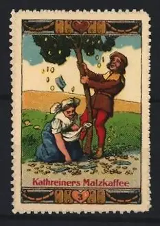 Reklamemarke Kathreiners Malzkaffee, Baum mit Münzen im Schlaraffenland