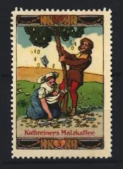 Reklamemarke Kathreiners Malzkaffee, Geldbaum im Schlaraffenland