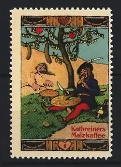 Reklamemarke Kathreiners Malzkaffee, Baum mit Nahrungsmitteln im Schlaraffenland