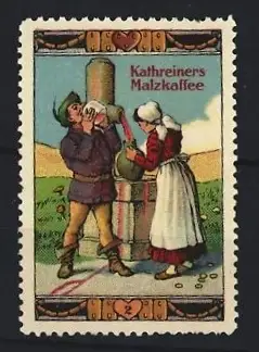 Reklamemarke Kathreiners Malzkaffee, Brunnen bringt Wein zu Tage im Schlaraffenland