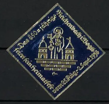 Reklamemarke Bamberg, Das 850-jährige Kirchweihjubiläum, Heiliger mit Schlüssel und Kirchen, Wappen
