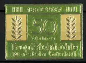 Reklamemarke Warstein, 50 Jahre Tropfsteinhöhle, Lorbeerzweige