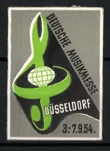 Reklamemarke Düsseldorf, Deutsche Musikmesse 1954, Notenschlüssel mit Globus