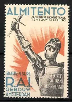 Reklamemarke Amsterdam, ALMITENTO Tentoonstelling, Ritter mit Schwert