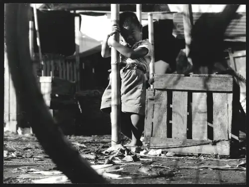 Fotografie Hermann Engel, Köln-Klettenberg, Weisshausstr. 36, Thailand, Junge hält sich an einem Bambuspfahl fest