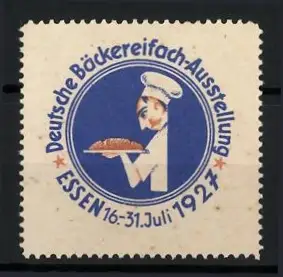 Reklamemarke Essen, Deutsche Bäckereifach-Ausstellung 1927, Bäcker mit Brot