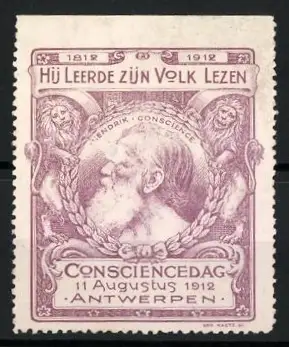 Reklamemarke Antwerpen, Consciencedag 1912, Hendrik Conscience Porträt