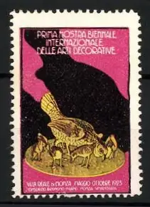 Reklamemarke Monza, Prima Mostra Biemmaleale 1923, Vogel mit Küken