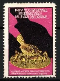 Reklamemarke Monza, Prima Mostra Biennale 1923, Vogel und Küken