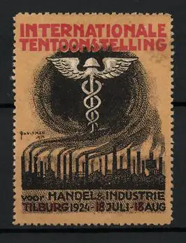 Reklamemarke Tilburg, Internationale Tentoonstelling 1924, Hermesstab und Fabriken