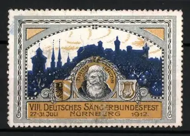 Reklamemarke Nürnberg, VIII. Deutsches Sängerbundesfest 1912, Burgenansicht und Porträt